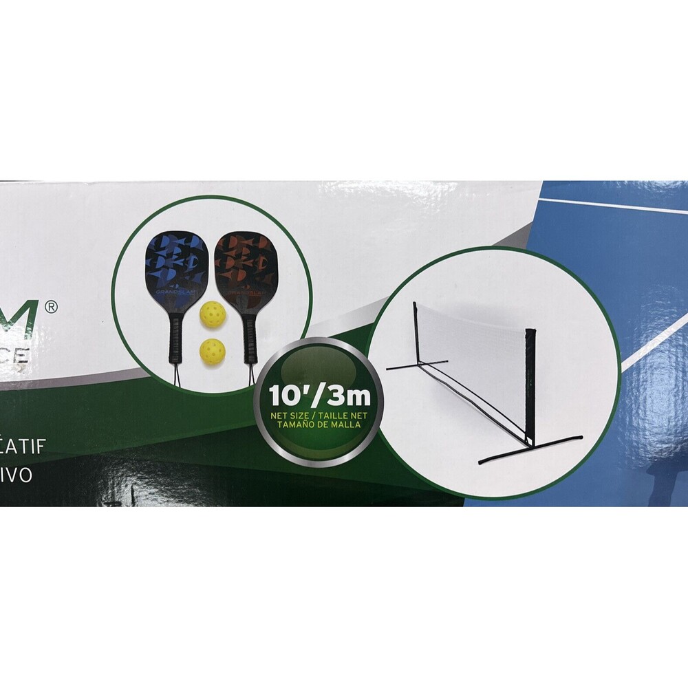 Grand Slam Portable Pickleball Set Include: Net, Wood Paddles, Ball NEW